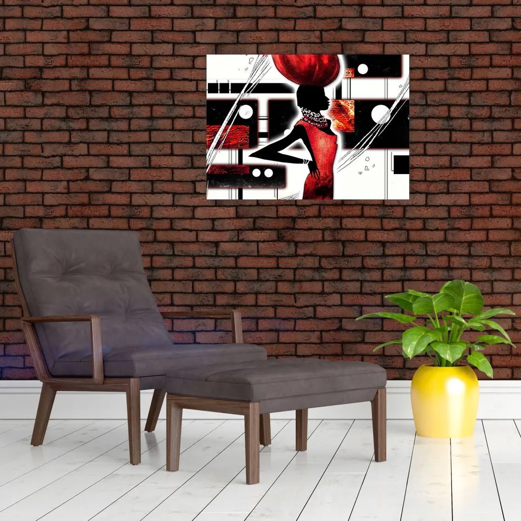 Tablou pe sticlă picuturii cu damă străveche (70x50 cm)