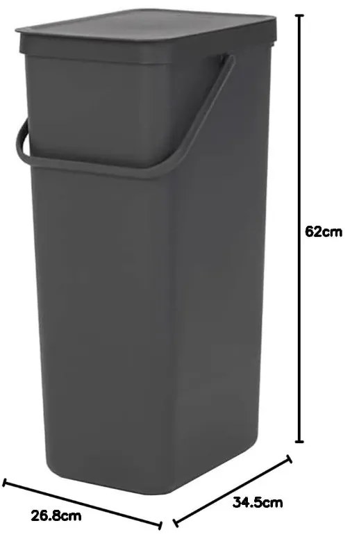 Cos de gunoi colectare selectiva Brabantia Sort&Go 1004140, 40 L, Maner, Montabil pe perete, Gri inchis