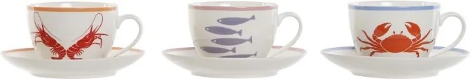 Set cană și farfurioară din porțelan cu motive marine, 220 ml, 12×9×7 cm, „Aigua"