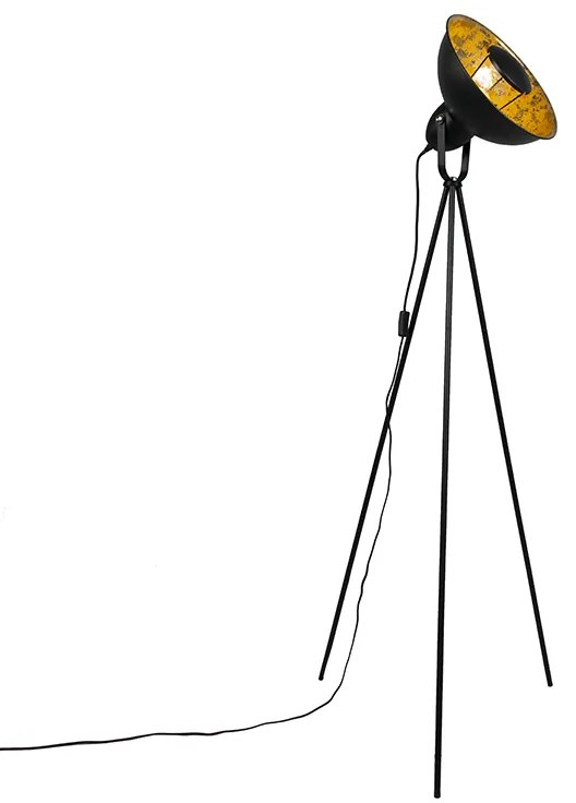 Lampă de podea industrială cu trepied negru cu auriu - Magna Basic 25