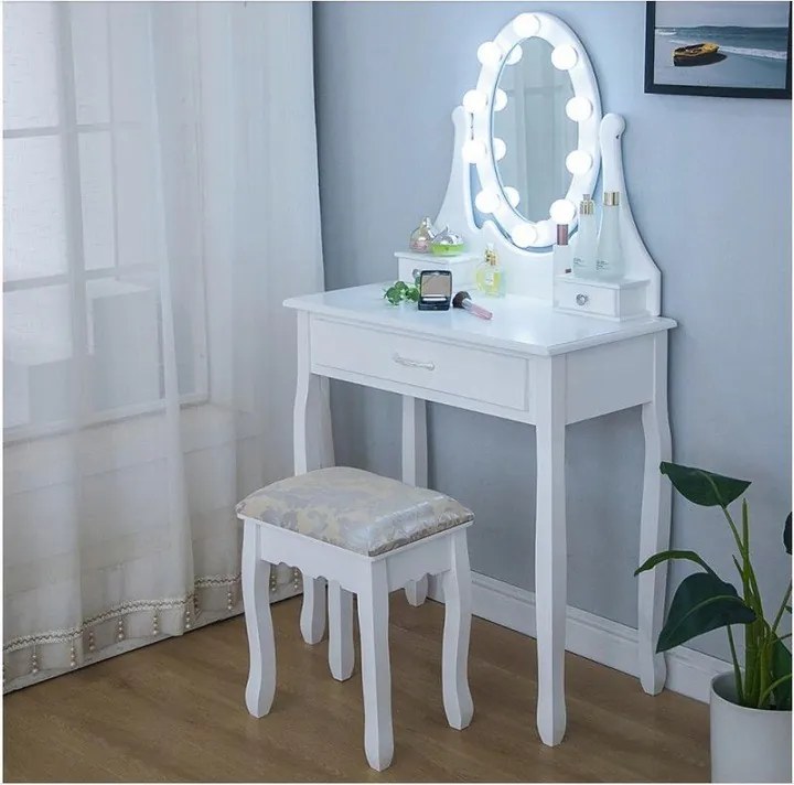 Masă de toaleta cu oglindă cu LED-uri și sertar