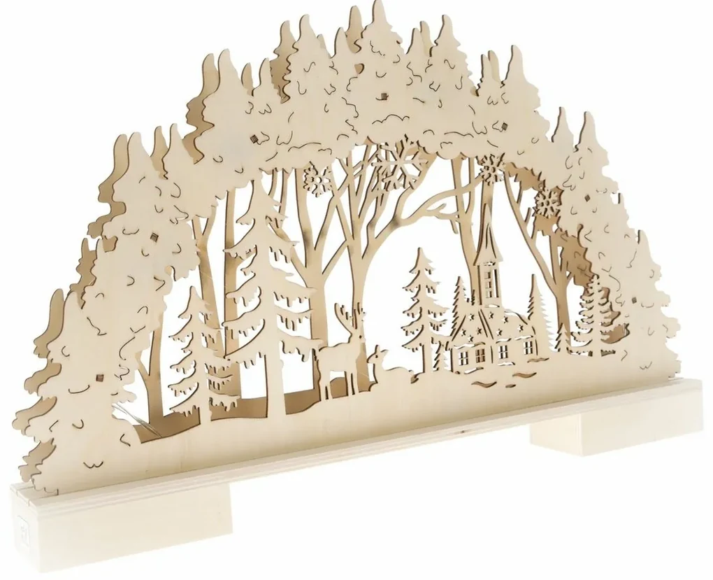 Decorațiune de Crăciun din lemn cu LED-uri Cerb șibiserică maro, 41 x 26 x 5 cm