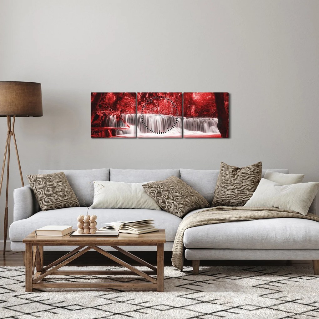 Tablou - Cascadă, roșu (cu ceas) (90x30 cm)