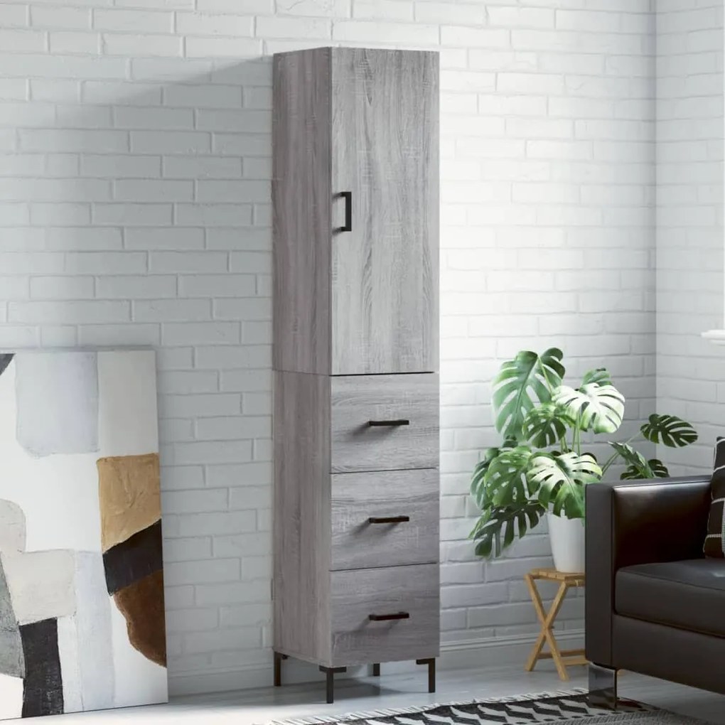 vidaXL Dulap înalt, gri sonoma, 34,5x34x180 cm, lemn prelucrat