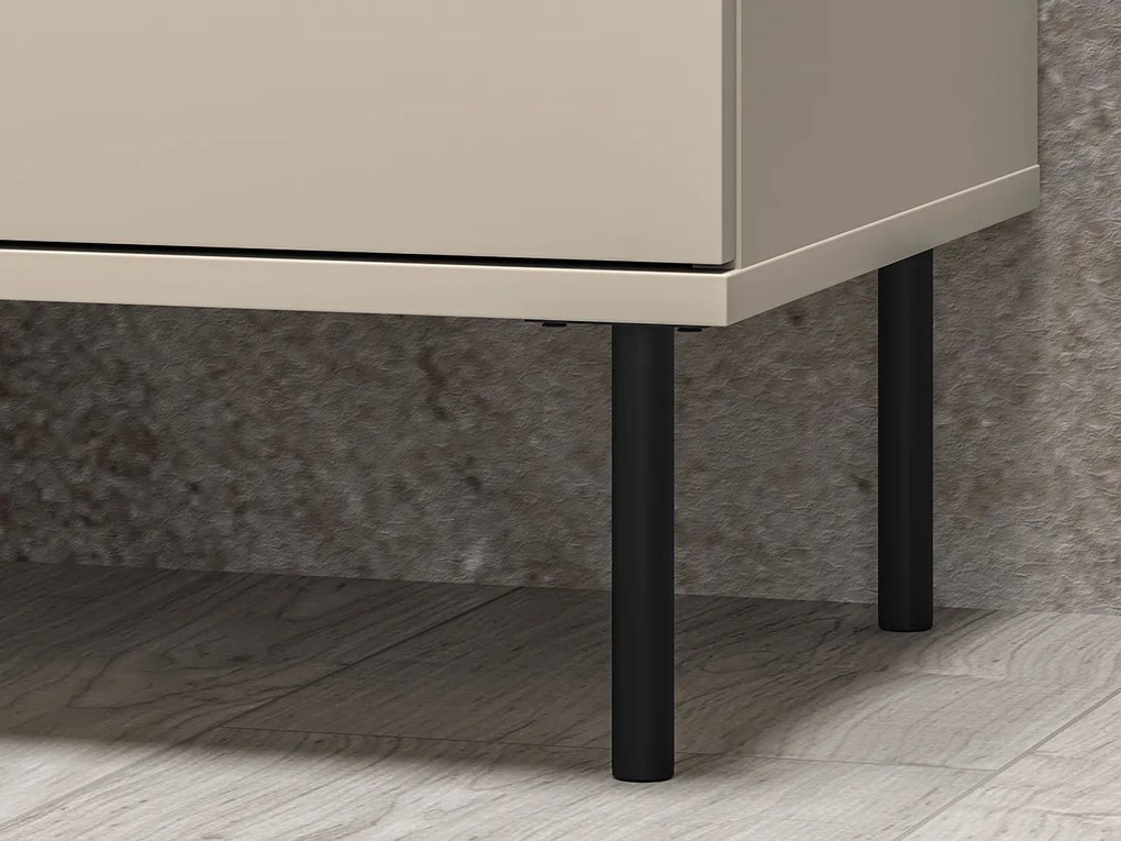 Comoda living  dormitor hol cu 3 sertare si 1 usa , casmir mdf casmir cu model , 120x85x40 cm, canturi abs, cu rafturi, picioare negre butoni auriu