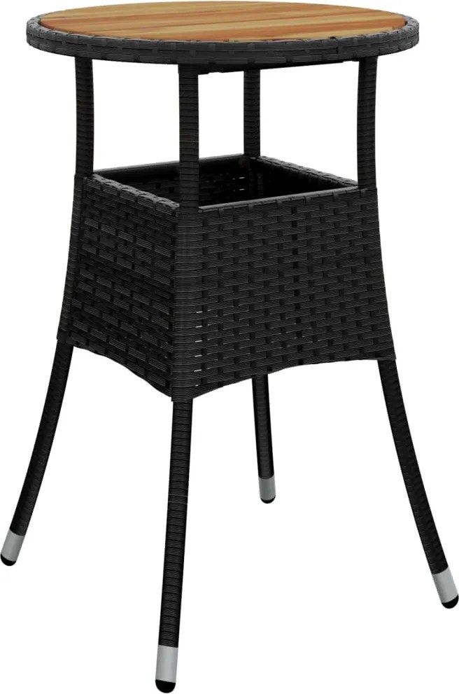 vidaXL Masă de grădină, negru, Ø60x75cm, lemn de acacia/poliratan