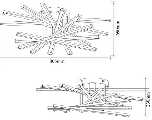 Lustră LED cu 9 surse de iluminare, 164W, cu telecomandă – Design elegant negru