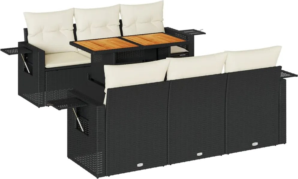 vidaXL Set canapele de grădină cu perne, 7 piese, negru, poliratan