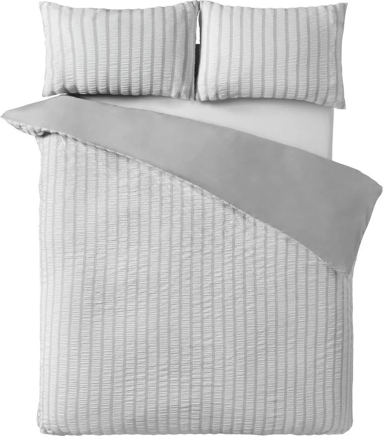 Lenjerie de pat gri pentru pat dublu cu 3 piese 200x200 cm So Soft Seersucker Stripe – Catherine Lansfield