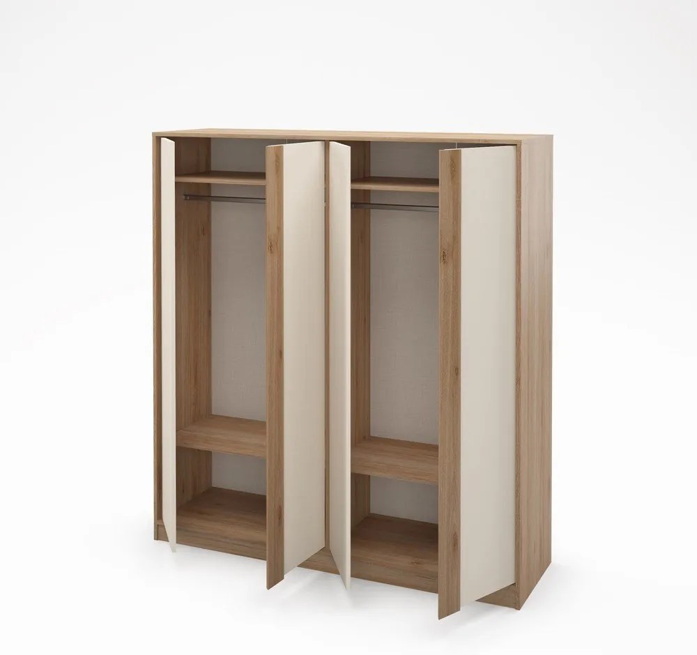 Șifonier crem/în culoare naturală cu aspect de lemn de stejar 180x197,5x53 cm Dennis – Marckeric