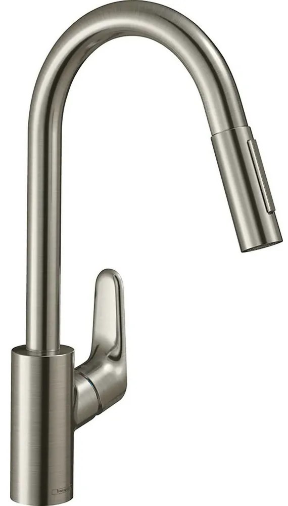 Baterie bucatarie cu dus extractibil crom periat Hansgrohe Focus M41 240 cu 2 jeturi