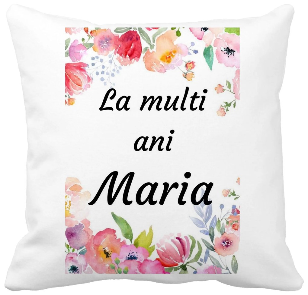 Perna Decorativa La multi ani Maria 2,40x40 cm, Alba, Mata, Husa Detasabila, Burduf