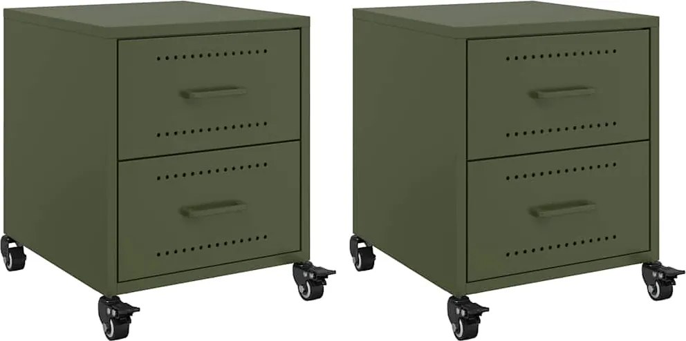 vidaXL Noptiere, 2 buc., verde olive, 36x39x43,5 cm, oțel