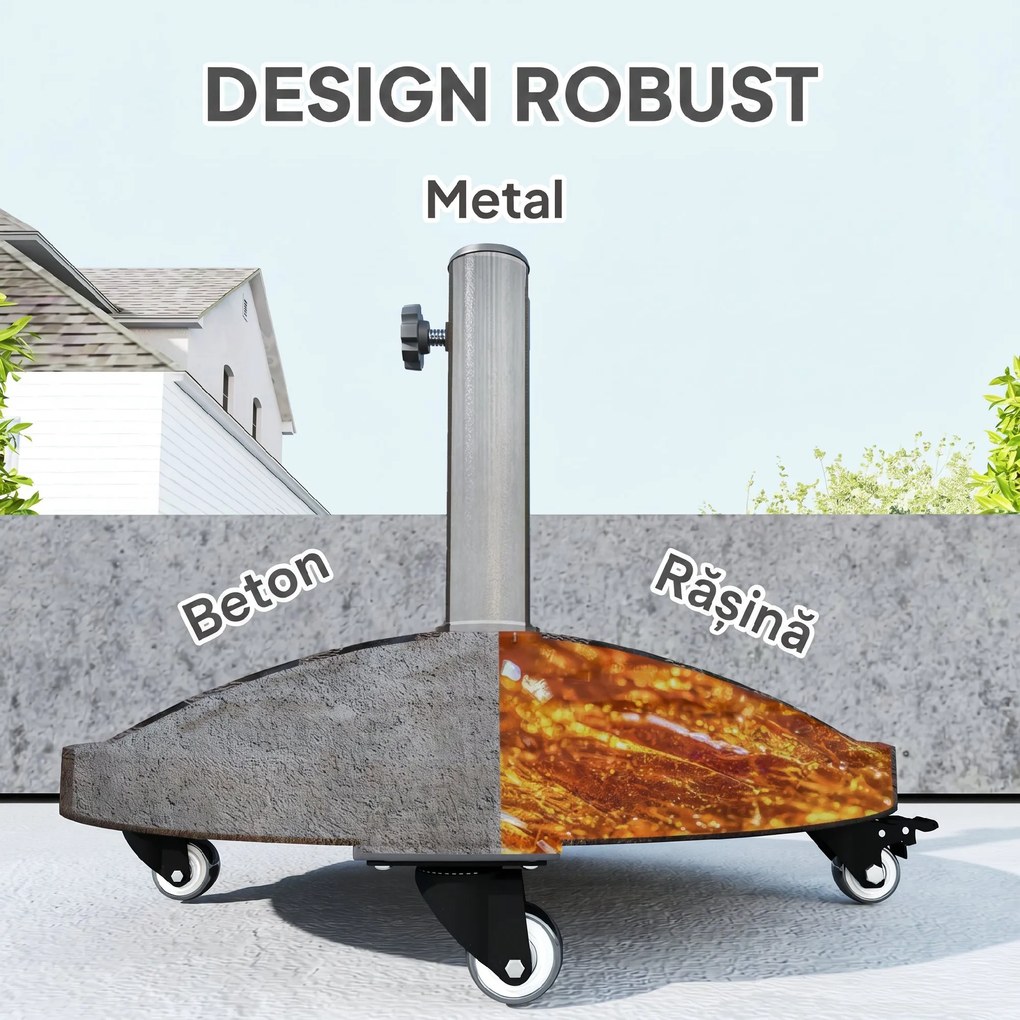 Outsunny Bază Rotundă pentru Umbrelă de Terasă cu Roți, Bază din Rășină de 21 kg, Suport Robust pentru Stâlpi de 3,3/3,8/4,8 cm pentru Exterior, Grădină, Marginea Piscinei, Bronz | Aosom Romania