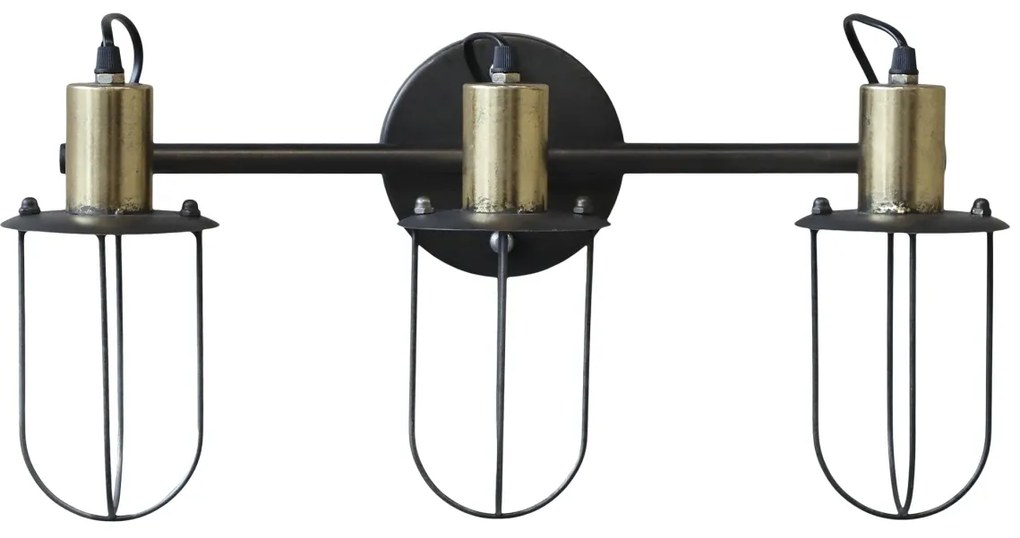 Aplică de perete din metal, cu 3 surse de lumină, finisaj negru antichizat, Factory
