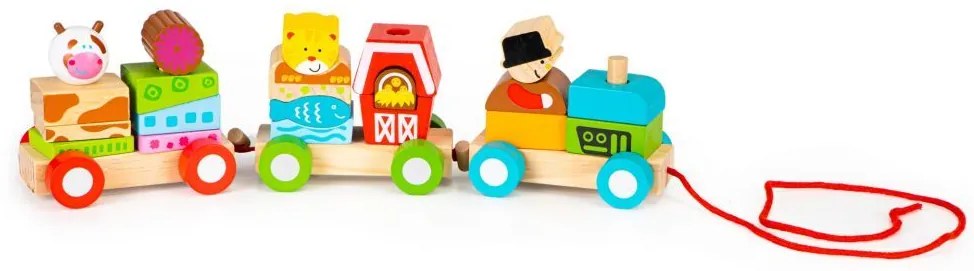 Tren din lemn pentru copii cu cuburi