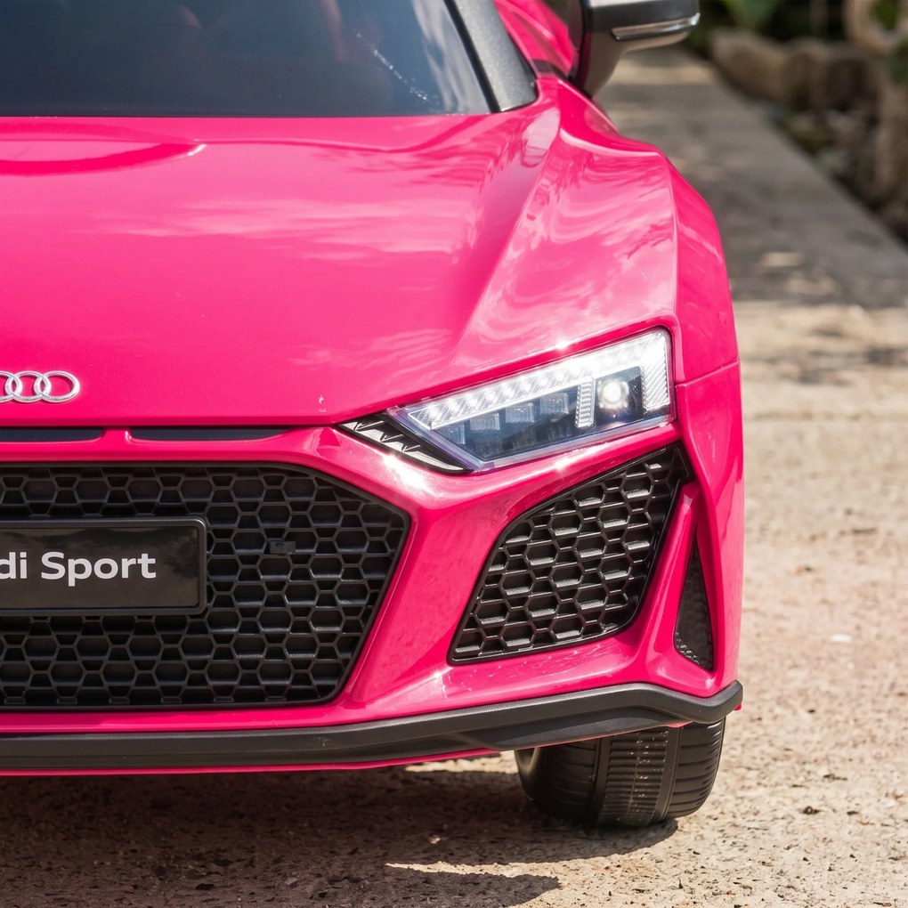 AIYAPLAY Mașinuță Electrică pentru Copii 12V Audi R8 Spyder, 3+ Ani, 3-5 km/h, cu 2 Motoare și Telecomandă, Roz | Aosom Romania