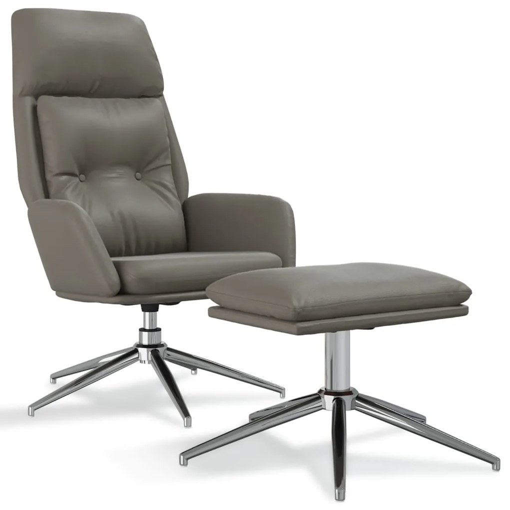 3097742 vidaXL Scaun relaxare cu taburet gri piele naturală/piele ecologică