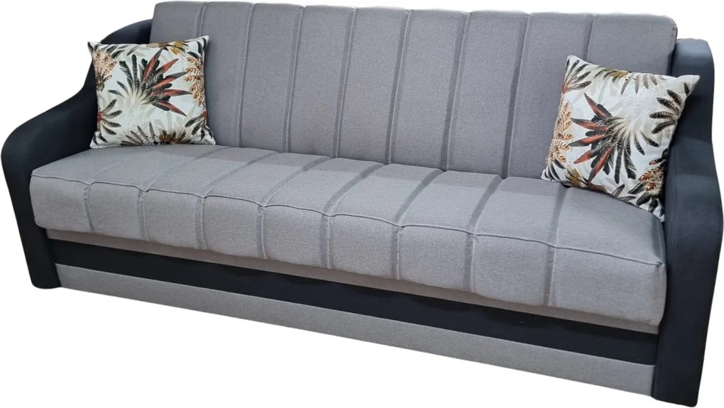 Canapea ALEX extensibila, 3 locuri, cu lada de depozitare, stofa gri inchis cu gri deschis, 220x90x90 Gri Inchis + Gri Deschis