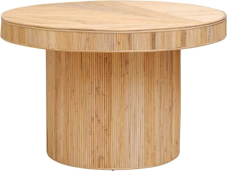 Masă dining rotundă din ratan, natur, 4–5 locuri, cu picior central cilindric, 76 x 120 cm, „Carica”