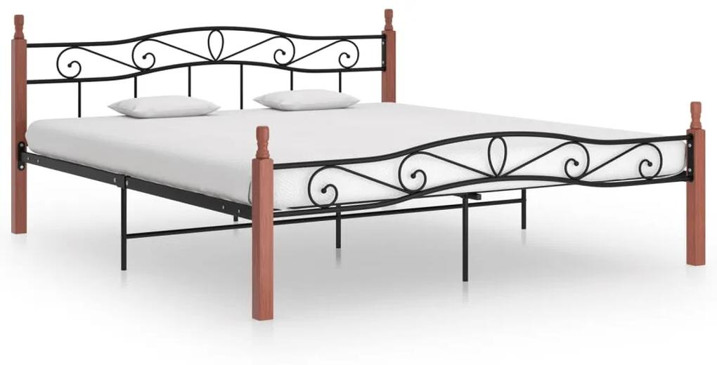 324910 vidaXL Cadru de pat, negru, 200x200 cm, metal și lemn masiv de stejar