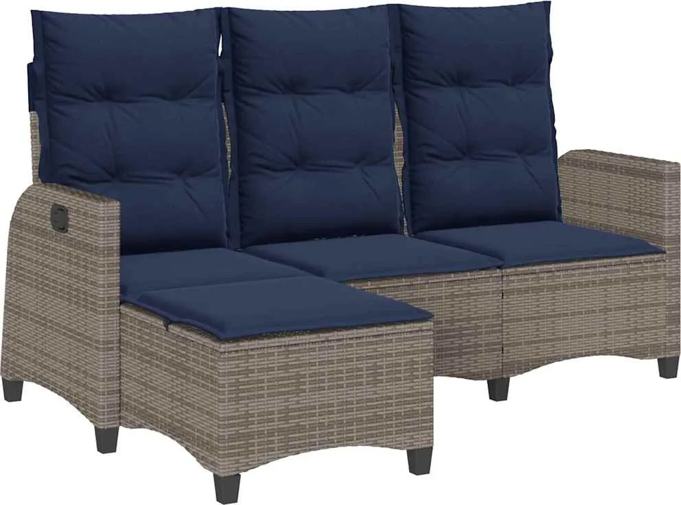 vidaXL Canapea grădină înclinabilă cu perne formă de L polirattan gri