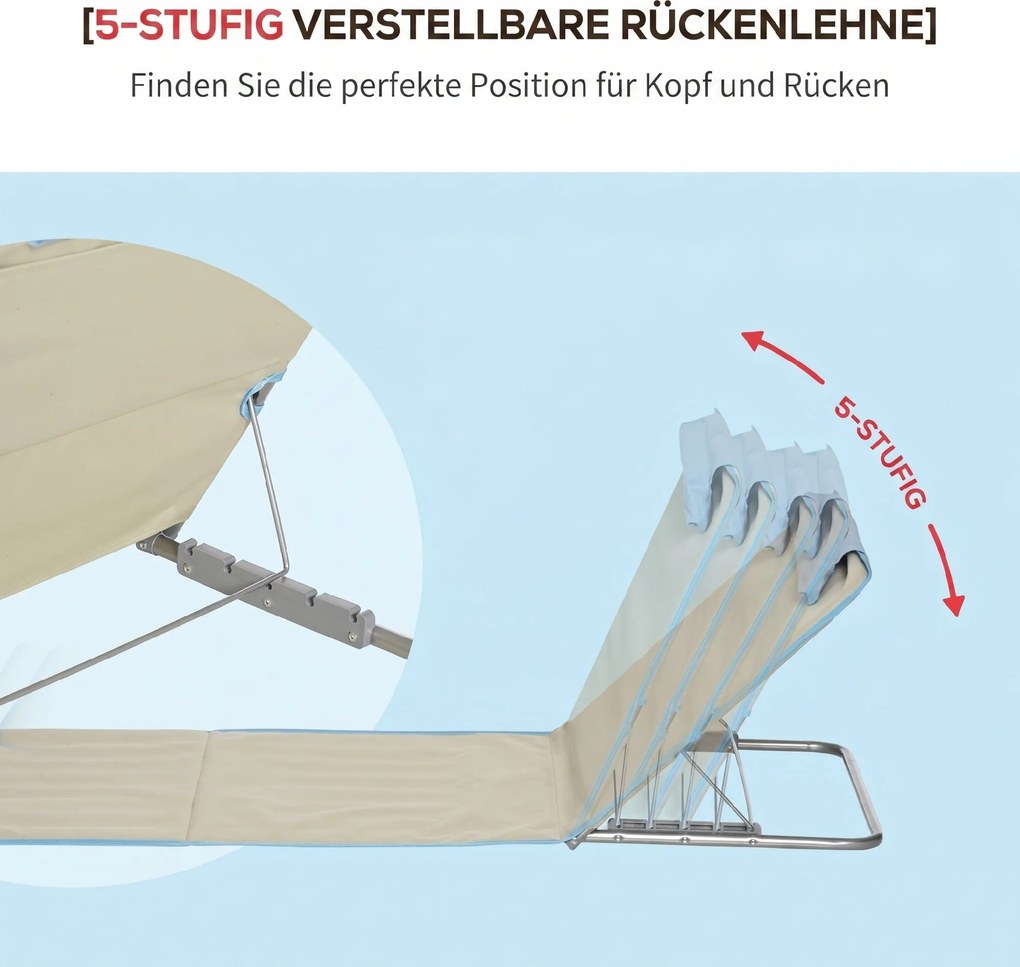 Outsunny Set 2 Șezlonguri cu Spătar Reglabil pe 5 Niveluri, Tetieră și Geantă de Transport, 124x53x35-45 cm, Bej | Aosom Romania