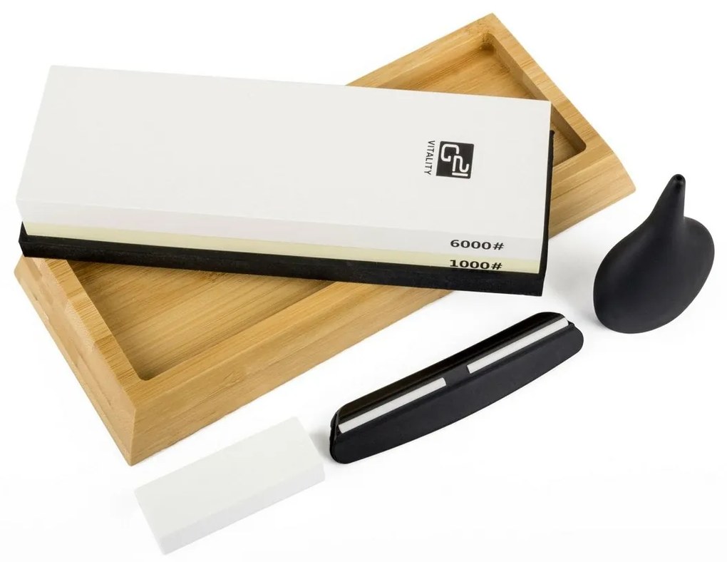 Set de cuțite G21 Gourmet Damascus în bloc de bambus 4 bucăți + piatră de ascuțit