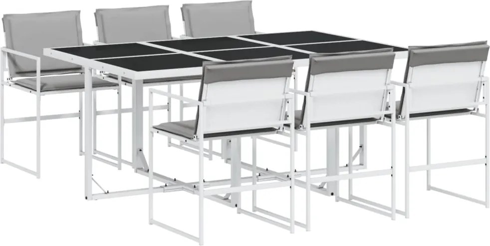 vidaXL Set mobilier de grădină, 7 piese, cu perne, alb, textilenă