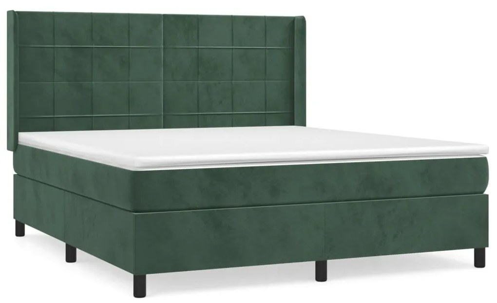 3132696 vidaXL Pat box spring cu saltea, verde închis, 180x200 cm, catifea