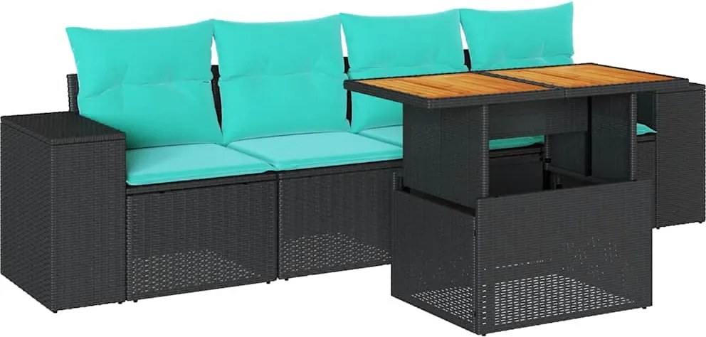 vidaXL Set mobilier de grădină cu perne, 5 piese, negru, poliratan