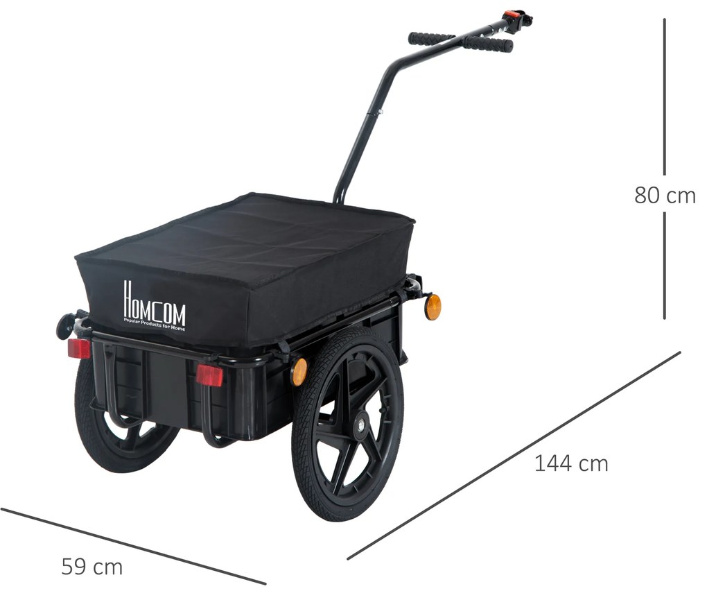 HOMCOM Remorcă Cărucior pentru Bicicletă cu Coș în Oțel, 144x59x80 cm, Negru | Aosom Rmania