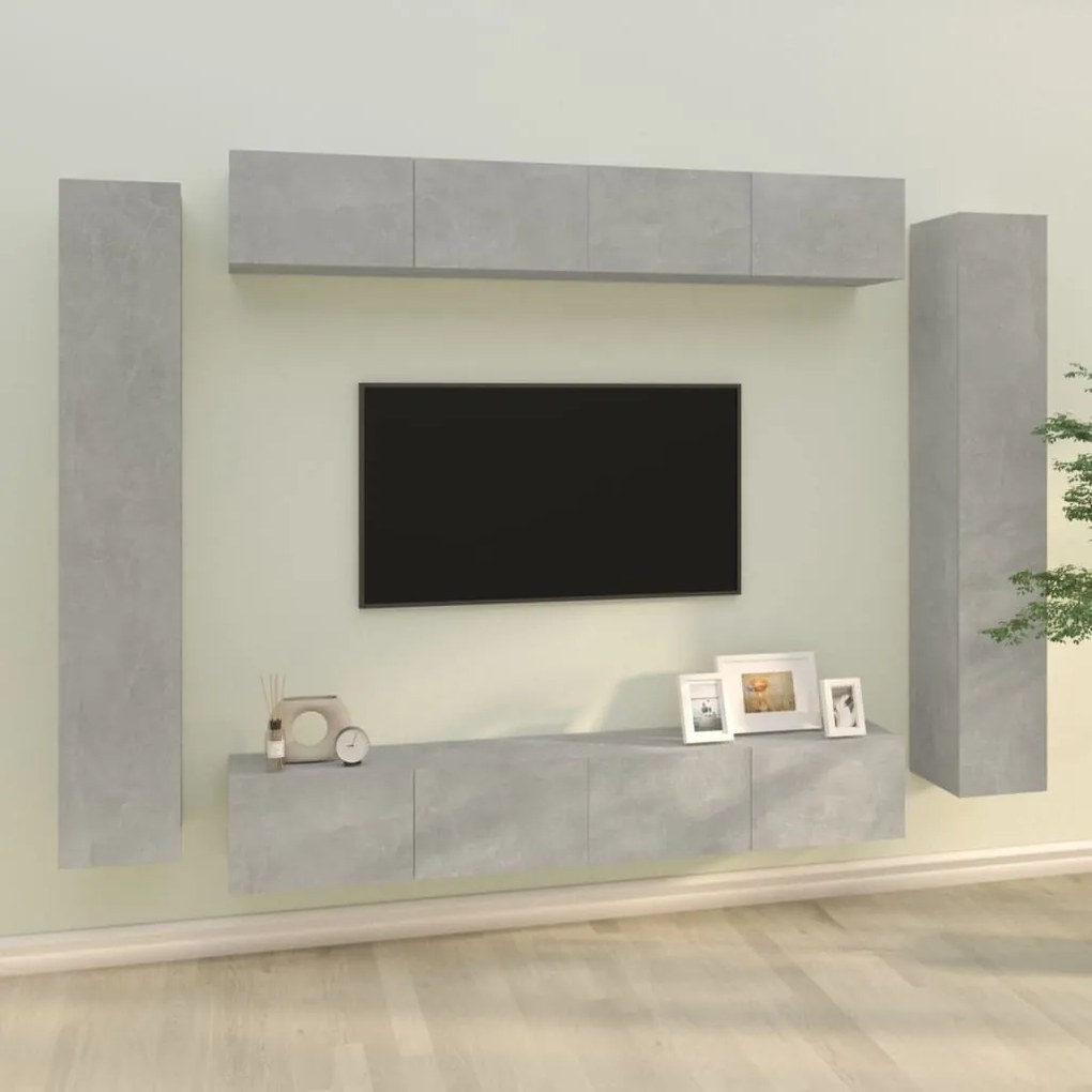 vidaXL Set dulap TV, 8 piese, gri beton, lemn prelucrat