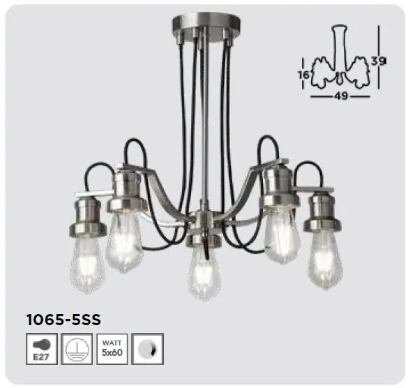 Lustra vintage stil industrial Olivia 5L argintiu satinat