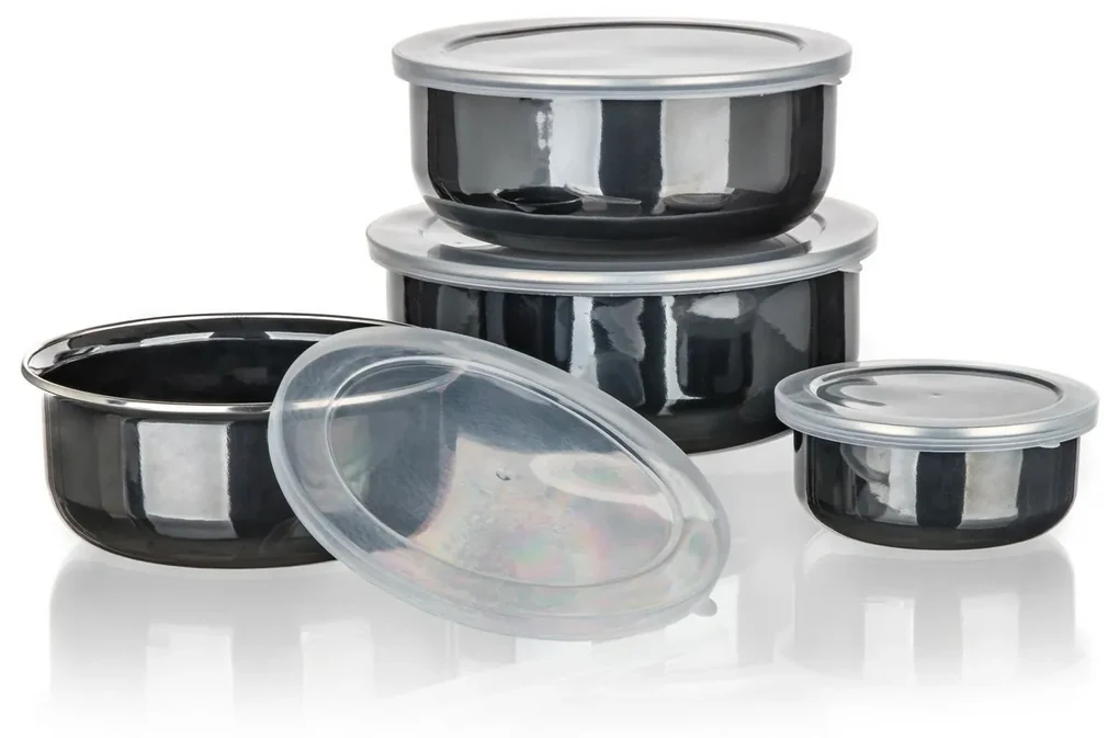 Banchet Set de boluri emailate METALLIC Negru, 8buc