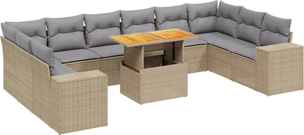 vidaXL Set canapele de grădină cu perne, 11 piese, bej, poliratan