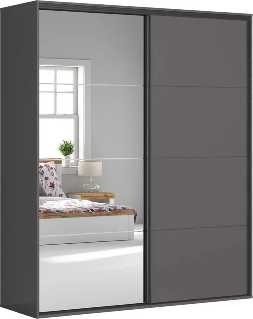 Dressing FLEX, gri grafit, PAL, cu 2 usi si oglinda, 200x66x240 cm