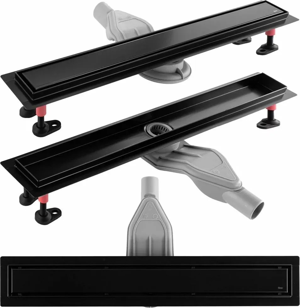 Set rigola pentru dus plus capac negru Rea Neox Superflow 60 cm