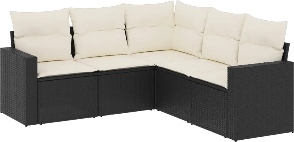 vidaXL Set mobilier de grădină cu perne, 5 piese, negru, poliratan