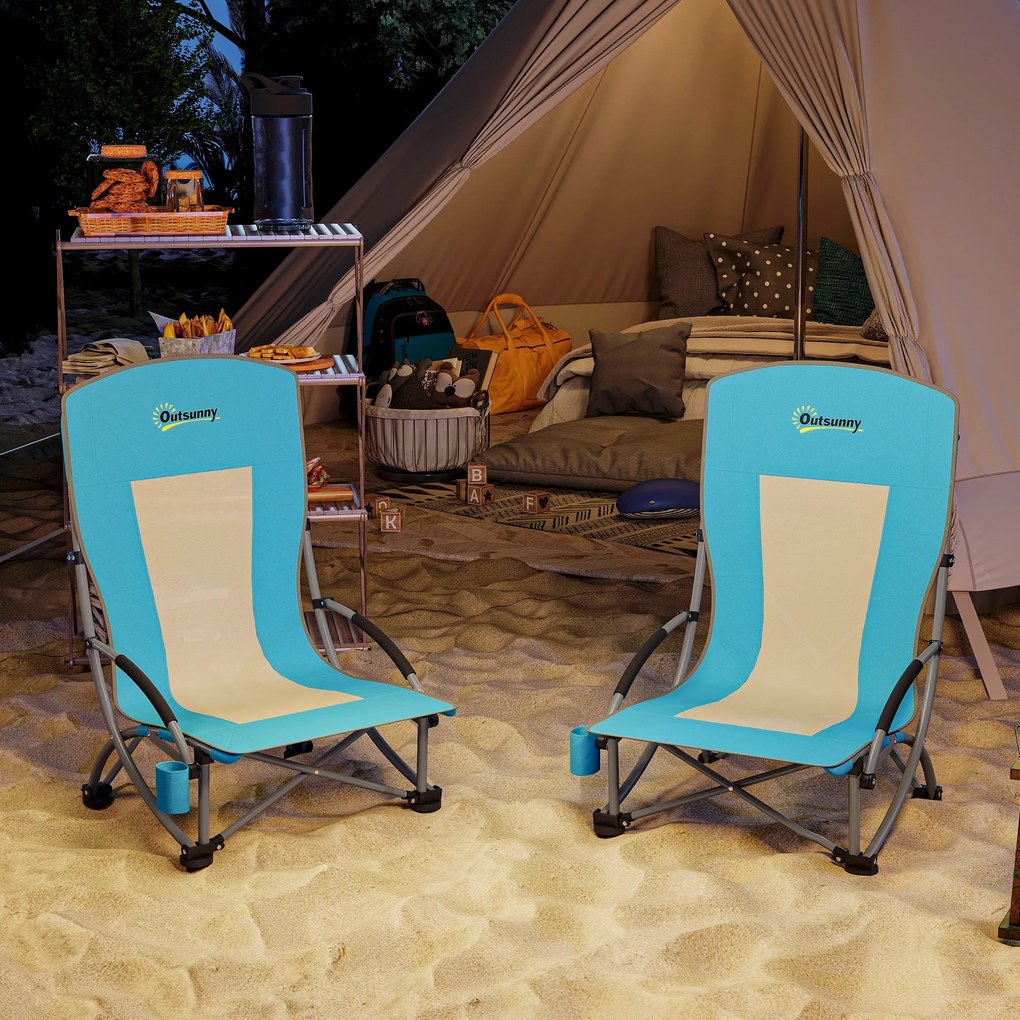 Outsunny Set Scaune Plajă Albastru cu Accesorii | Aosom Romania