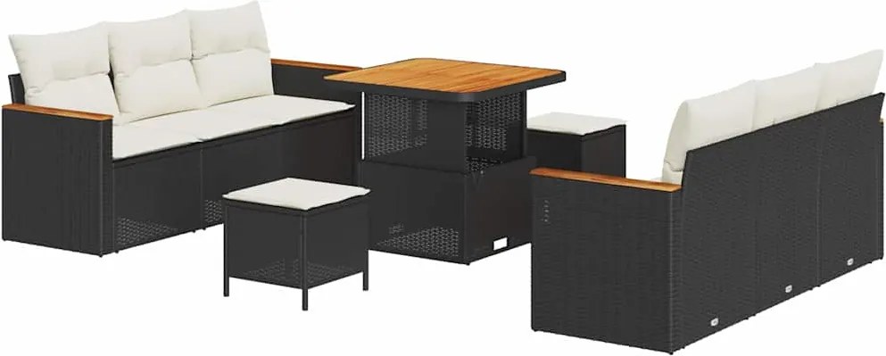 vidaXL Set de canapele pentru grădină 11 pcs Negru și Crem poliratan