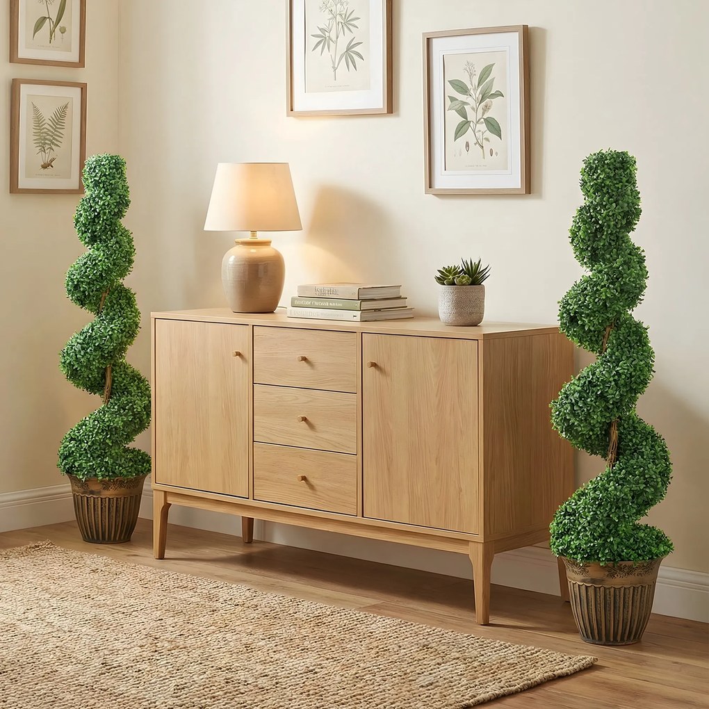HOMCOM Set 2 plante artificiale buxus spiralate, 120 cm, cu ghiveci inclus, pentru decor interior și exterior, verde | Aosom Romania