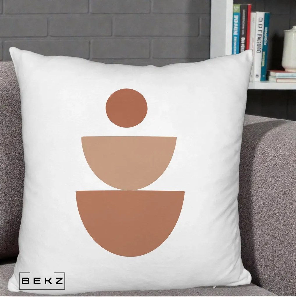 Perna Decorativa Geometric Boho Semicerc Stivuit, 40x40 cm, Alb Pufos, Husa Detasabila, Perna Inclusa, BEKZ®