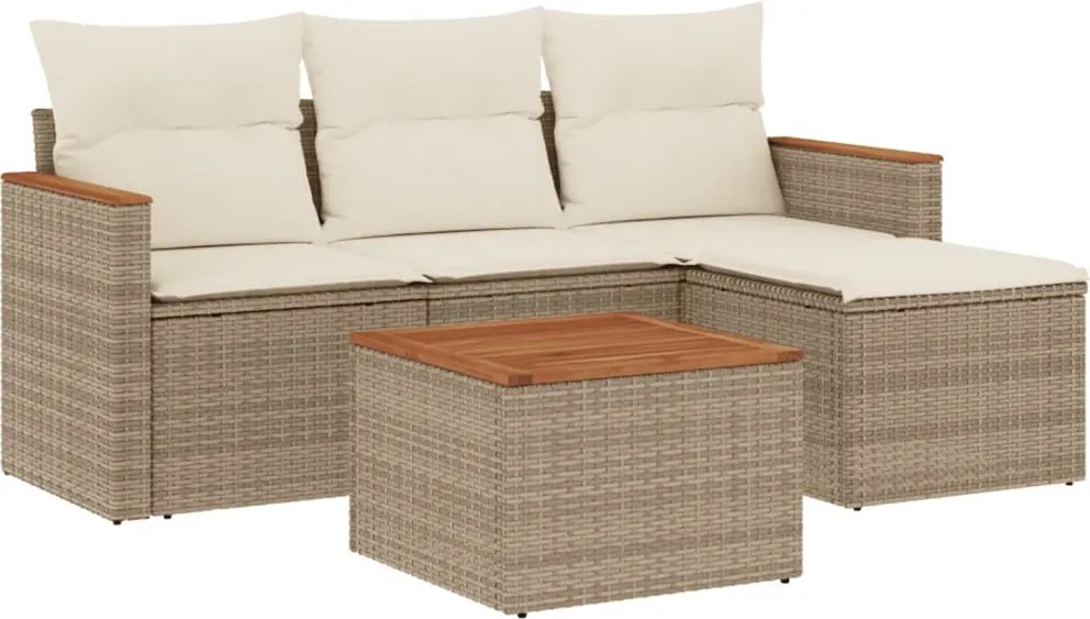 vidaXL Set canapele de grădină cu perne, 5 piese, bej, poliratan