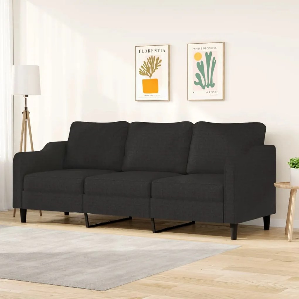 348965 vidaXL Canapea cu 3 locuri, negru, 210 cm, material textil