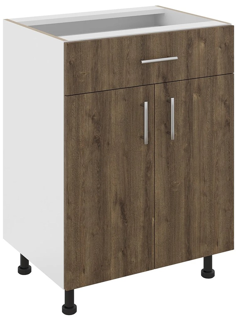 Corp Baza Karo, 1 Sertar, 2 Usi, Stejar Bronz/Alb, 60 x 50 x 80 cm