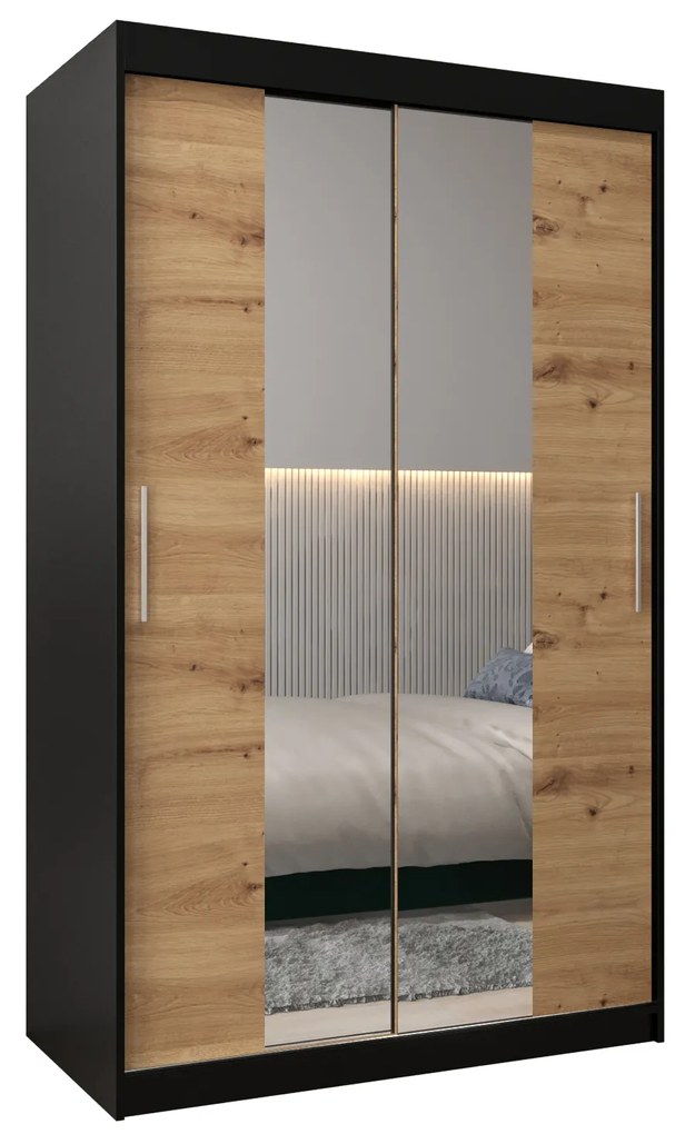 Dulap de haine 120 cm Toki 1 (negru mat + stejar artisan). 1064893