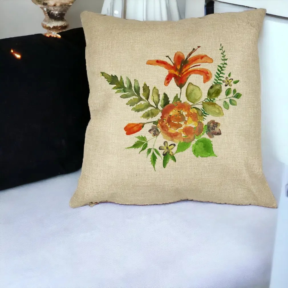 Perna decorativa cu flori: Florale, 40x40 cm cu Umplutura, Crem, BEKZ