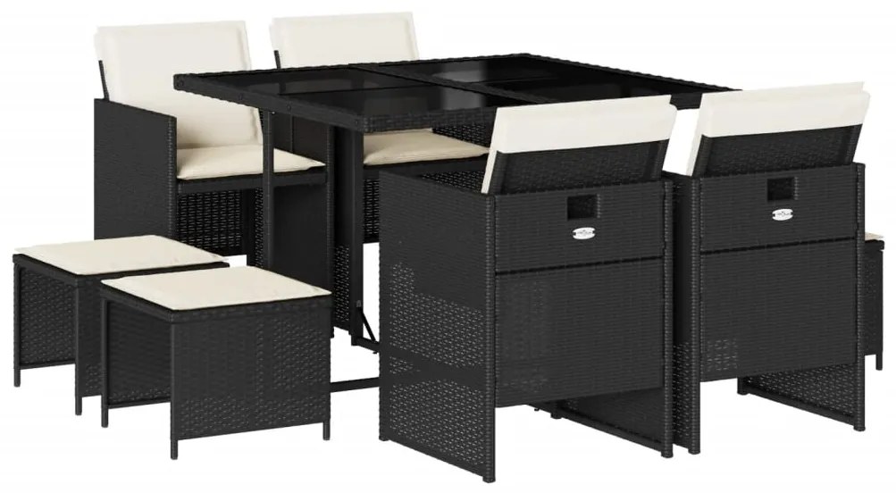 3210594 vidaXL Set mobilier de grădină cu perne, 9 piese, negru, poliratan