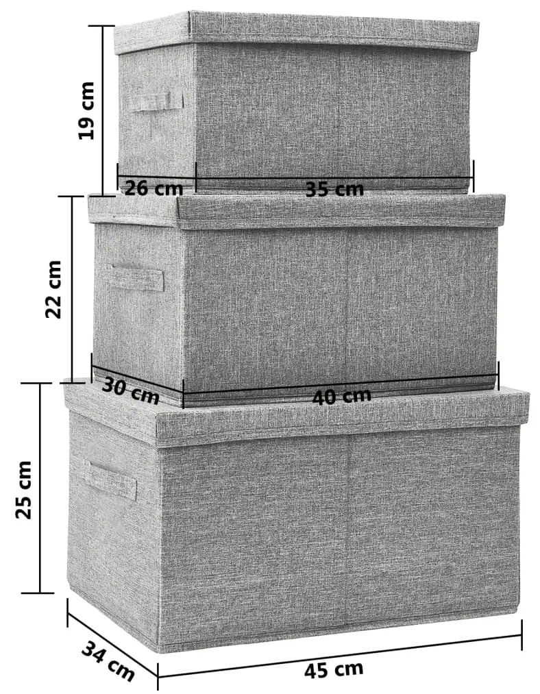 Set cutii depozitare stivuibile, 3 buc., gri, tesatura 1, Gri, Gri, Gri